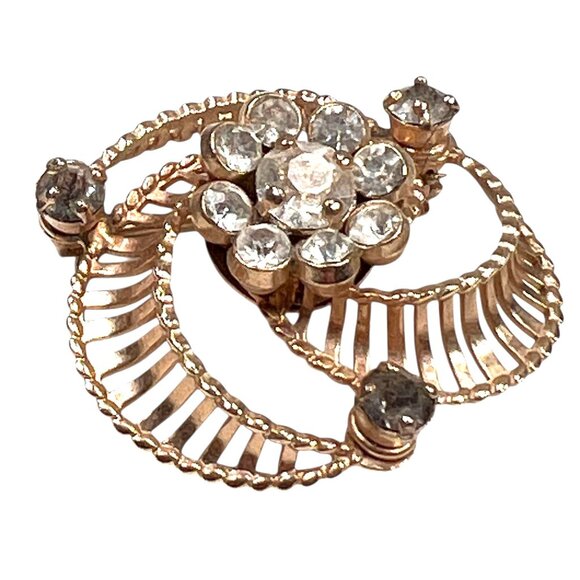Vtg Barclay Gold Tone Clear and Gray Rhinestone Pinwheel Brooch Floral Art Deco - Picture 3 of 6